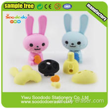 Top Quiality azul y rosa de largo Ear Rabbit Eraser